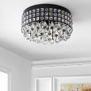 Meredith 14.5" Crystal Drops/Metal LED Flush Mount - JONATHAN Y